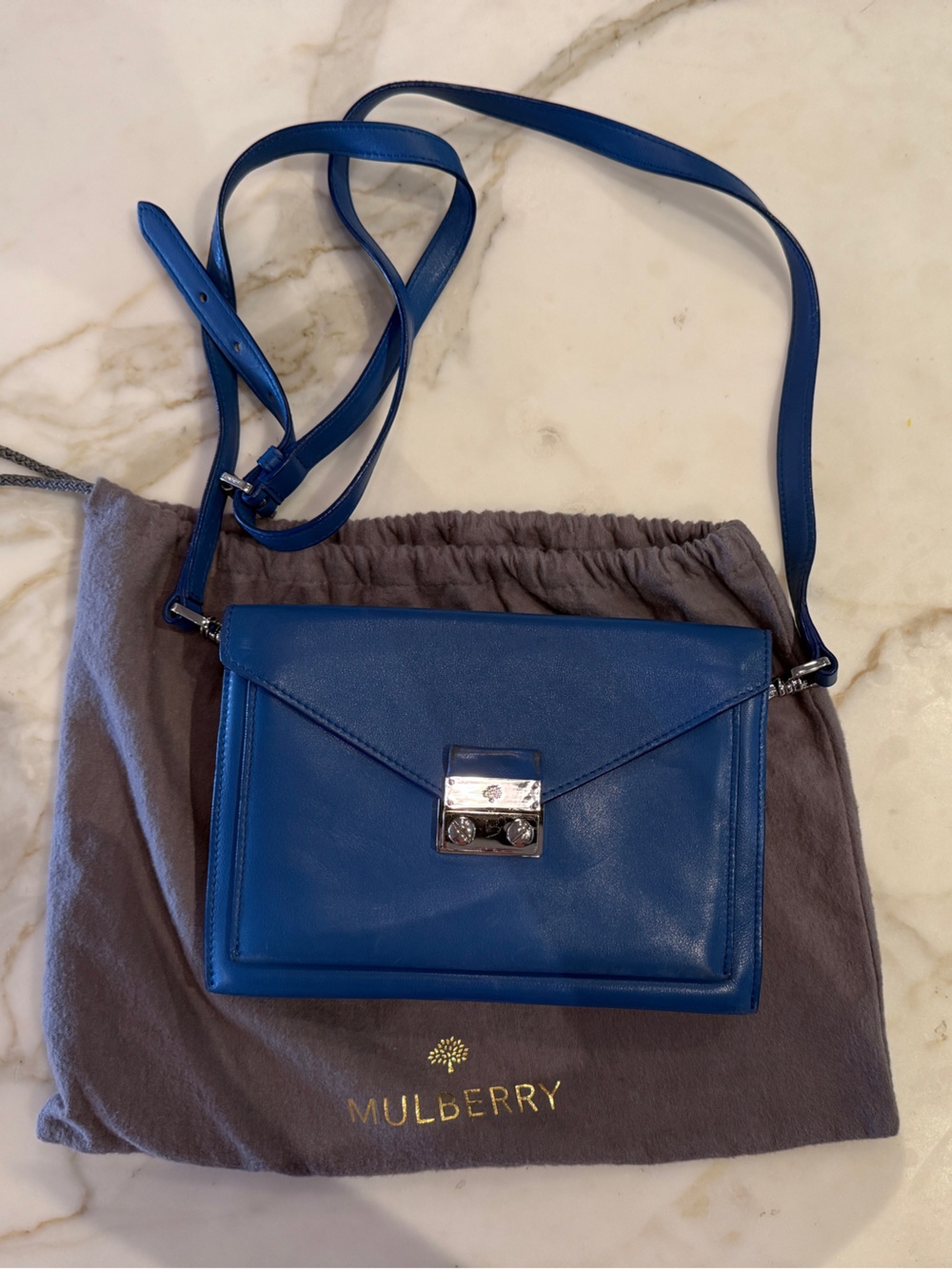 Mulberry Cobalt Leather Crossbody with Silver Turn-Lock
